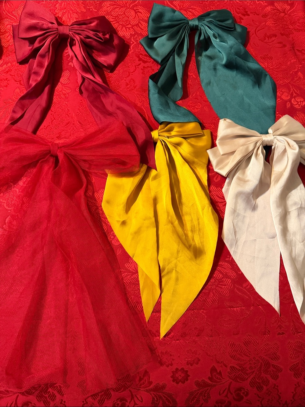 Silk Bow Hair Scarves - Red, Teal, Yellow, Cream
